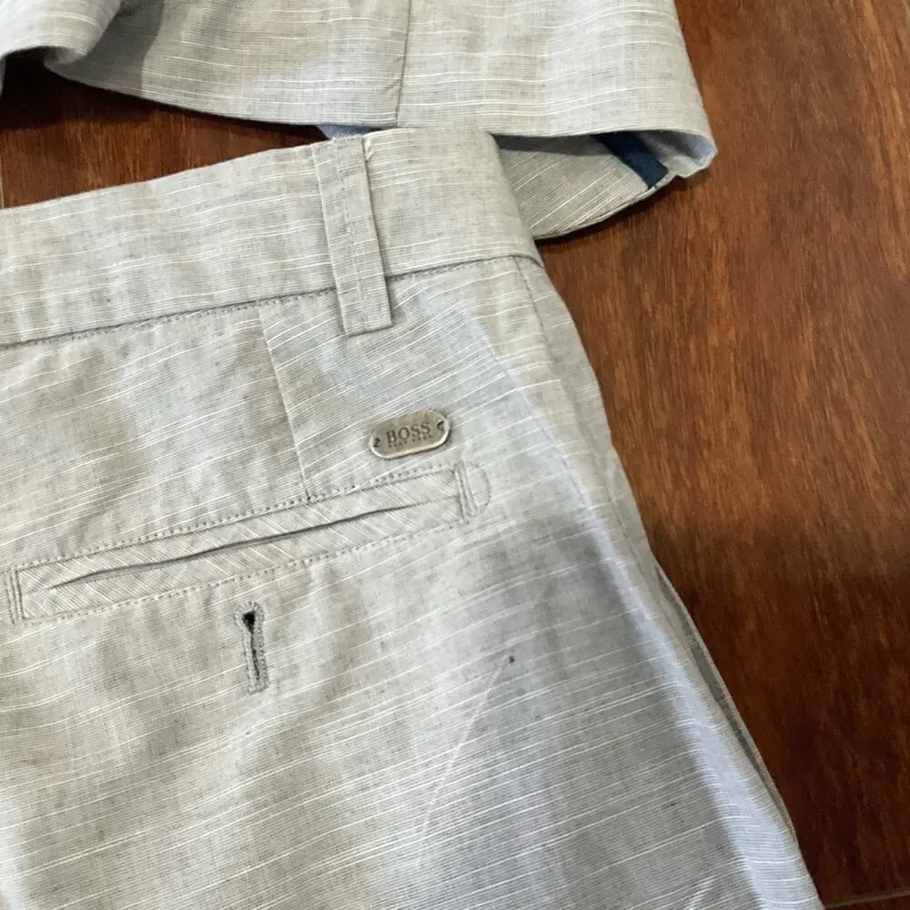 BOSS Boys Light Grey Linen Two Piece Suit Regular Fit Size 14S